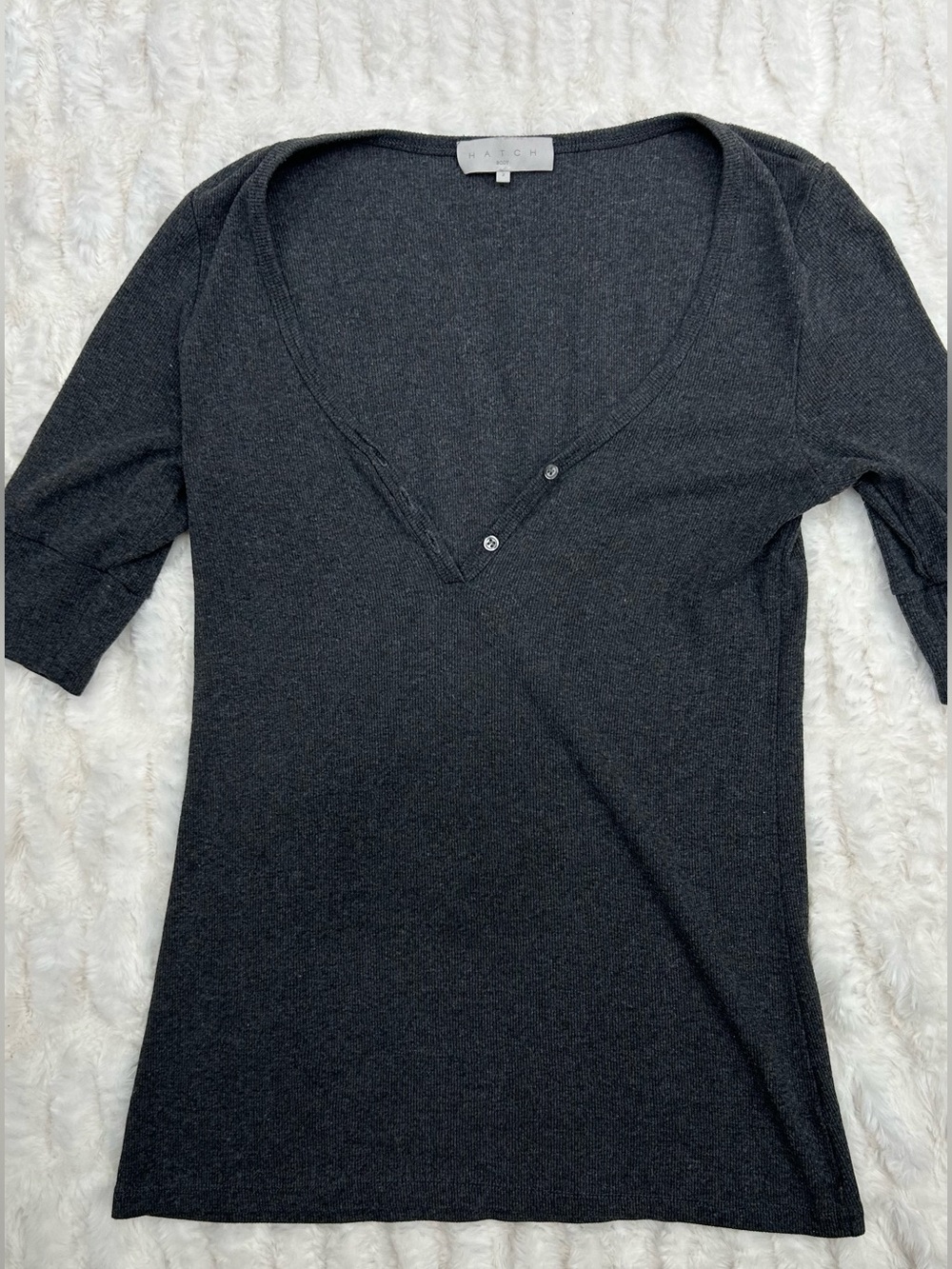 Hatch The Body Ribbed Henley Charcoal Grey